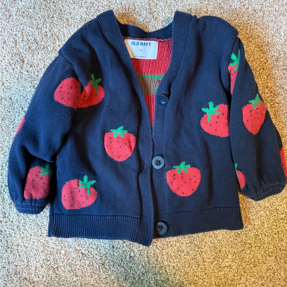 Old Navy Kids Strawberry Cardigan - Navy and Red